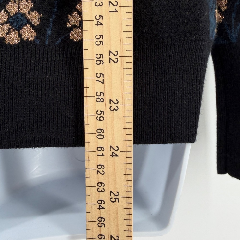 Ann Taylor Floral Mock Neck Sweater Women Small Black Blue Metallic Knit Top - Picture 7 of 8